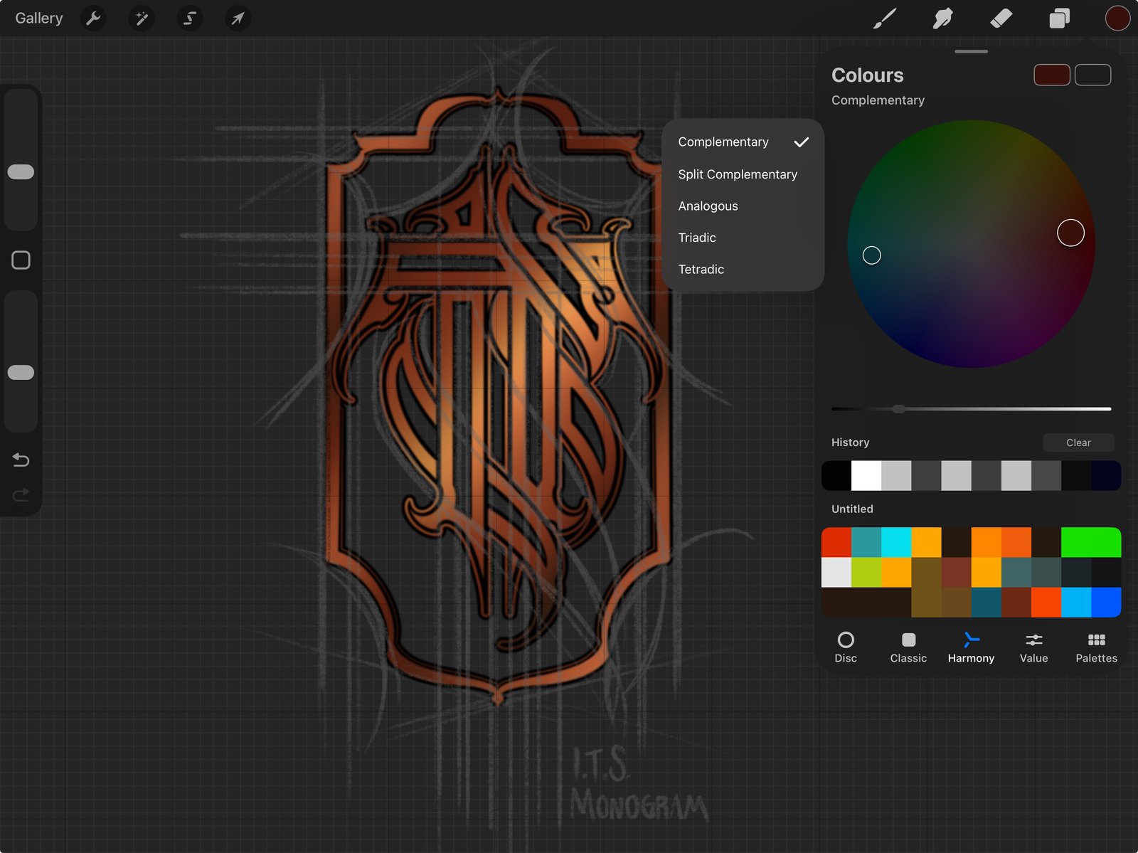 Influence Tattoo Studio monogram colour development in progress